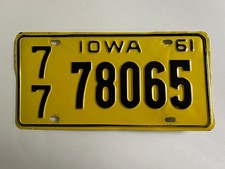 1961 Iowa License Plate County 77 Polk Nice Condition picture