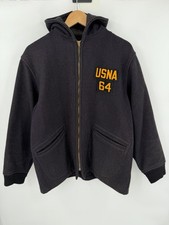 Vintage 60s US Naval Academy USNA Wool Jacket Mens Size Large Zip Hood Blue picture