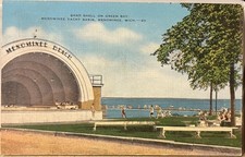 Original Vintage Post Card Band Shell on Green Bay Menominee Yacht Basin MI picture