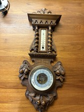 Vintage french  Wood Barometer & Thermometer picture