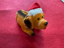 Vintage Flocked Nodder/Bobblehead Brown Bloodhound w/Christmas Hat Decoration 7