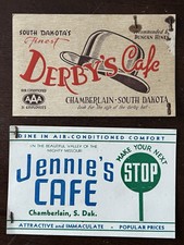 Vintage Business Cards Derby's Cafe & Jennie’s Cafe Chamberlain South Dakota AAA picture