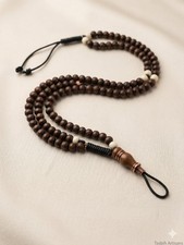 Islamic Tasbih Prayer 99 Beads Wood Muslim Hand Made Misbaha Dark Brown picture