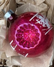 RARE Vintage Franke Pink Double Indent Snowman Stencil Glass Christmas Ornament picture