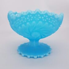 Fenton Vintage Art Glass Blue Pinwheel Satin Footed Compote Bowl Candy Dish MCM picture