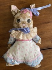 Vintage Stuffed Fabric Miss Bunny Rabbit Pillow Animal 18