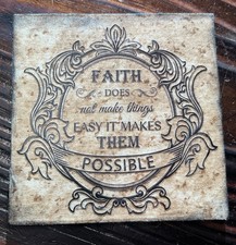Square Wood Canvas Decorative Quote Tile, Matte Vintage Beige/Black Faith Text picture