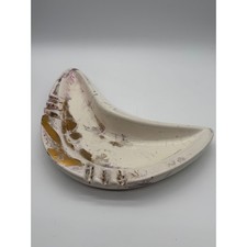 Vintage Mid Century Modern Boomerang Ashtray Gold Purple Marbleized Ceramic MCM picture