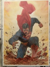 Miguel Mendonca Signed Superman Illustration Painted Original Art size A3 picture