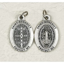 Medalla De San Benito - St Benedict - Premium Oval Silver tone OX  1