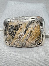 Orbicular Jasper Sterling Silver Artisan Belt Buckle 86.1g 2 1/2” Handmade picture