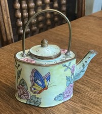 KELVIN CHEN Enamel/Metal  Miniature Hand Painted Teapot- Butterfly And Yellow picture