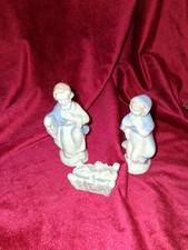 Vtg Nativity Set 3 Piece Porcelain Holy Family White Blue Made in Japan 1735 picture