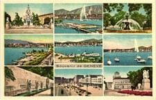 Vintage Multi-View Geneva Switzerland Postcard O. Sartori Lake Jet d'Eau picture