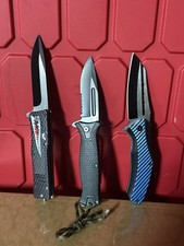 Lot of 3 Folding Pocketknives Black/Blue Plastic Handles Stainless Steel/clips picture