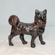 Antique early 1900's painted Cast Iron husky dog Still Coin Bank for parts picture
