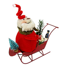 OOAK artist signed Snowman Santa in sleigh Xmas figurine vtg pipe cleaners felt picture