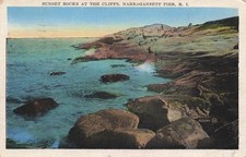 SUNSET ROCKS AT THE CLIFFS POSTCARD NARRAGANSETT PIER RI RHODE ISLAND 1930s picture