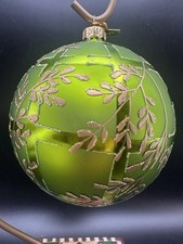 VTG WC Angel Tag Poland Blown Glass Ball Christmas Ornament Green and Gold picture