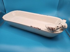 The Spring Shop Ceramic Bird Planter Trough Long White Distressed Farmhouse Deco picture