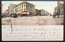 1908 Tacoma WA Pacific Ave & 11th Street Streetcar Scene Handcolored Postcard picture