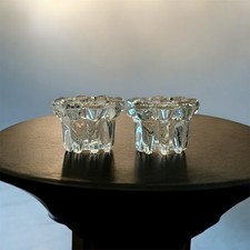Set of 2 EUC KIG INDONESIA Candle Holders Clear Glass Petal Shape Taper/Votive picture