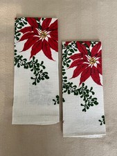Two-Vintage Kay Dee Poinsettia & Mistletoe Christmas Linen Tea Towels picture