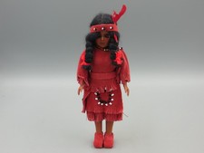 Vintage 1950s Native American Style Souvenir Doll Hard Plastic w/ Suede & Beads picture