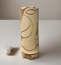Natural Bamboo Flower Vase With Carved Pelican Bird Design Vintage Signed picture