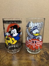 2 Vintage Walt Disney Mickey Mouse Club Donald Duck&Mickey Mouse Glass 5in Tall picture