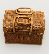 Natural Wicker Woven Double Handle Picnic/Sewing Basket 9x12x8.5