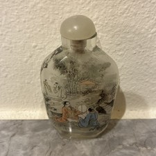 Chinese Hand-Painted Snuff Bottle Figurative Scenic Scene White Stopper picture