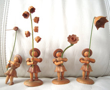 German Wooden Figurines Erzgebirge Flower Girls Figurines Set Of  4 MCM picture