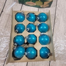 Vintage Shiny Brite Blue Glass Christmas Ornaments 12 USA Box Heavy Wear picture