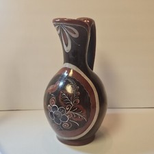 Angel Ortiz Gabriel Mexico Pottery Hand Painted Pitcher Jug Signed Floral Bird picture