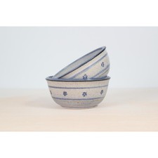 Vintage Blue Floral Studio Pottery Bowls Signed by Artist, Set of 2 picture