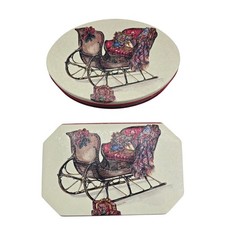 Vintage 1992 Potpourri Press Christina Sleigh Tin Set of 2 Oval Octagonal picture