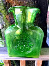 Vintage Kanawha Uranium Glass Water Bottle Clipper Ship Double Spout Carafe Glow picture