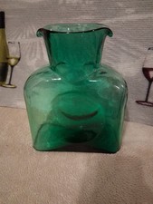 Blenko Emerald Green Glass Double Spout Water Bottle Carafe 8 inch  picture