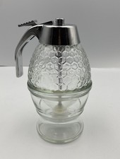 Vintage Honey Glass Jar Honeycomb Design W/Glass Drip Cup & Stopper  picture