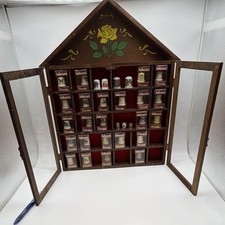 Vintage ENESCO original house-shaped wood Thimble Display Cabinet w 31 Thimbles picture