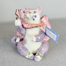 Vtg '03 Amy Lacombe Whimsiclay Fairy Wings Purple Pink Cat Figurine picture