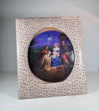Vintage Ceramic Rectangular Frame Burgundy & Navy Blue Floral Oval 8X10 Photo picture