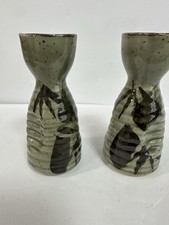 Pair of Vintage Japanese Mashiko Ware Ceramic Sake Tokkuri Bottles picture
