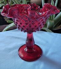 Vintage Fenton Ruby Red Hobnail Candy Dish/Pedestal Bowl 6in tall, MINT picture