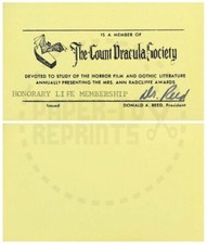 THE COUNT DRACULA SOCIETY CLUB MEMBERSHIP CARD - VINTAGE REPRINT picture