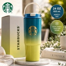 Starbucks 820mL 27.7 oz Stainless Steel Tumbler Blue Yellow Gradient Handle picture