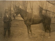 C. 1909 Stockbridge, MI Michigan RPPC Real Photo Postcard Trotter Horse & Owner picture