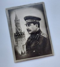 1950s USSR Joseph Stalin Kremlin Portrait Leatherette Plaque Soviet Memorabilia picture