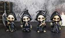 Ossuary Macabre Whimsical Skeleton Chibi Grim Reapers With Scythes Figurines Set picture